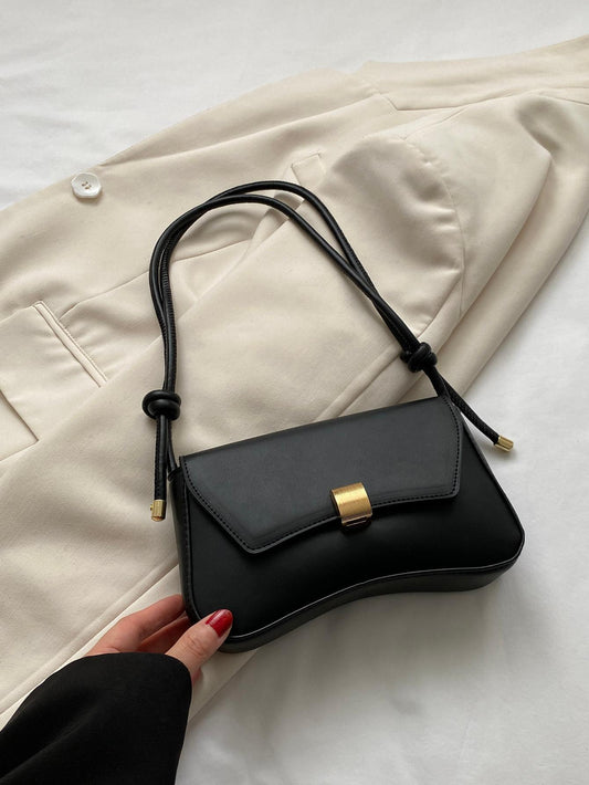 Retro Lightweight, Business Casual Black Flap Bag Vintage Knot Detail PU for Teen Girls Women College Students, Rookies & White-Collar Workers Perfect for Office, College, Work, Business, Commute, Outdoors, Travel, Outings, Retro Inspired Vintage Bag for Women